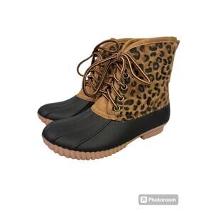 MarleyLilly Animal Print Rain Boots Size 13 Lace Up Winter Snow Boots